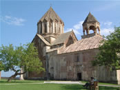The Gandzasar Monastery: courtyard with mulberry trees.
