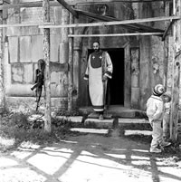 Entrance to Gandzasar Cathedral - Nagorno Karabakh after war.