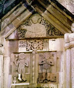 Bas-reliefs of Adam, Eve and God the Father on the drum of Gandzasar’s Cathedral of St. John the Baptist.